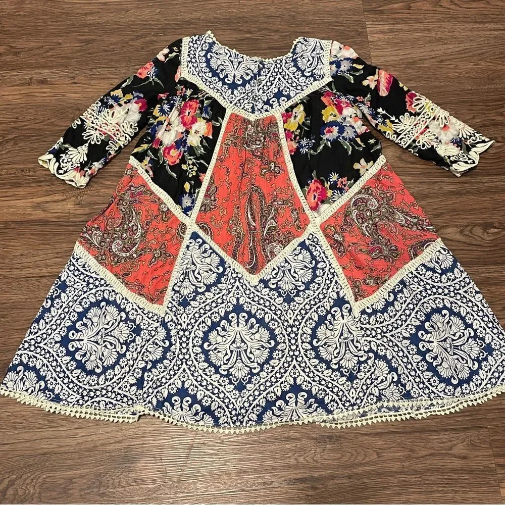 Anthropologie Inez Swing Dress by Vanessa Virginia Patchwork Multicolor Size 2